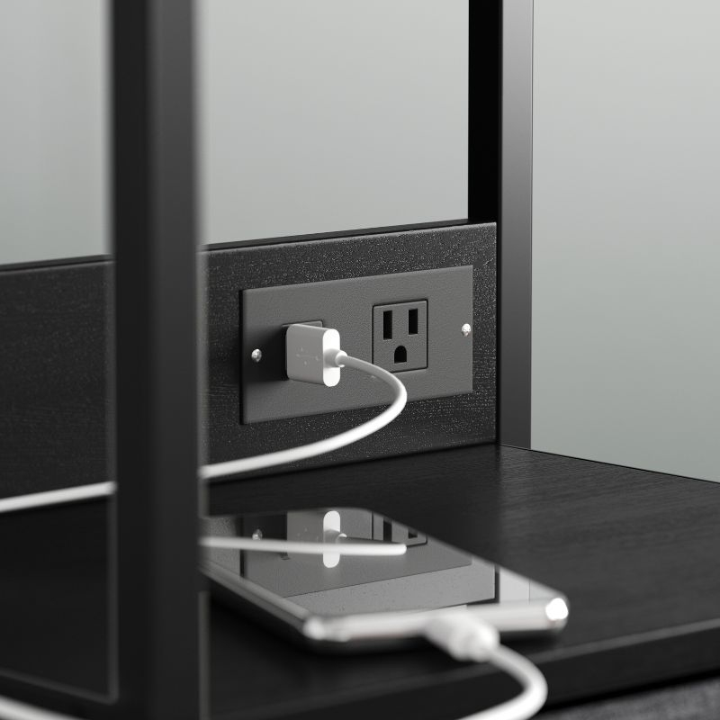 Emma and Oliver Charging Nightstand with 3 Fabric Drawers, 2 USB Ports, 1 Outlet in Charcoal/Blk