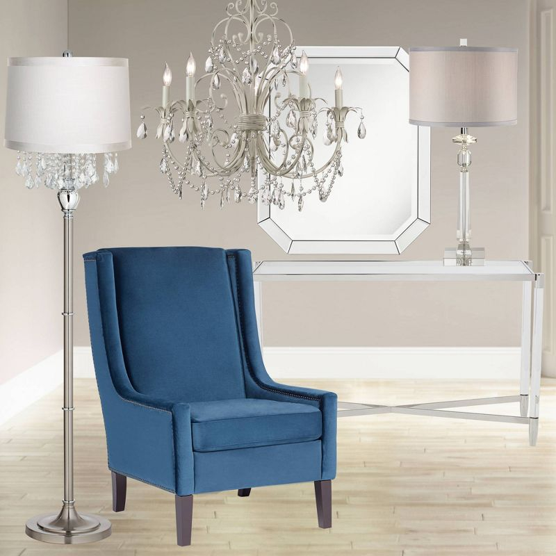 360 Lighting Modern Floor Lamp Standing 60 1/2" Tall Satin Steel Silver Crystal Off White Fabric Drum Shade for Living Room Bedroom Office House Home