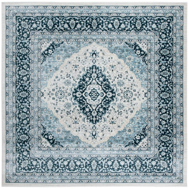 Isabella ISA919 Power Loomed Area Rug - Cream/Dark Blue - 6'7"x6'7" - Safavieh