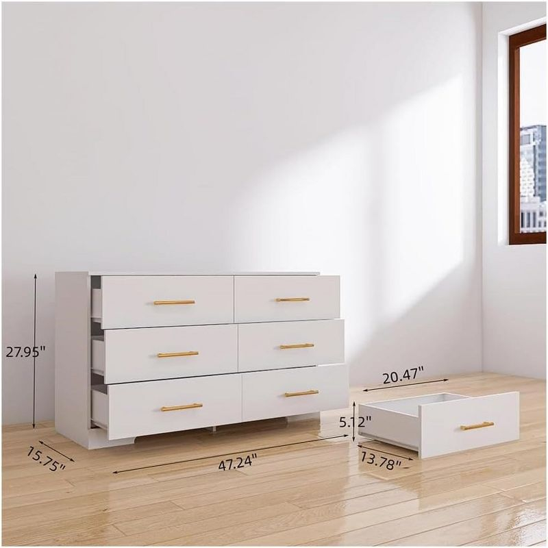 White color Large 6 drawers chest of drawer dressers table with golden handle