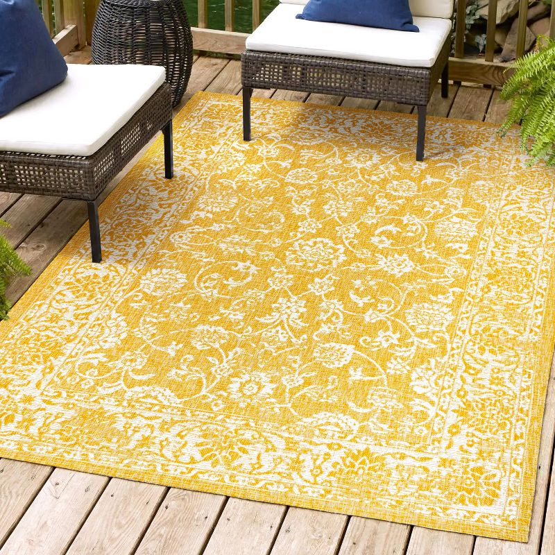 9' x 12' Tela Bohemian Textured Weave Floral Indoor/Outdoor Area Rug, Yellow/Cream - JONATHAN Y