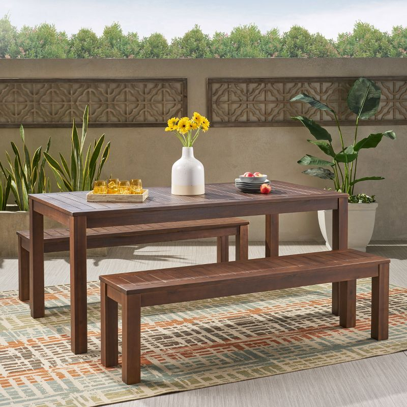 Manila 3pc Acacia Wood Picnic Set Dark Brown - Christopher Knight Home: Weather-Resistant Patio Set