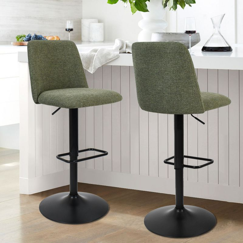 24"-33" Bruno Green Upholstered Swivel Adjustable Height Barstools (Set of 2) -Maison Boucle
