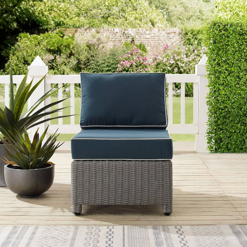 Bradenton Outdoor Wicker Sectional Center Chair - Navy/Gray - Crosley: Steel Frame, UV & Weather-Resistant