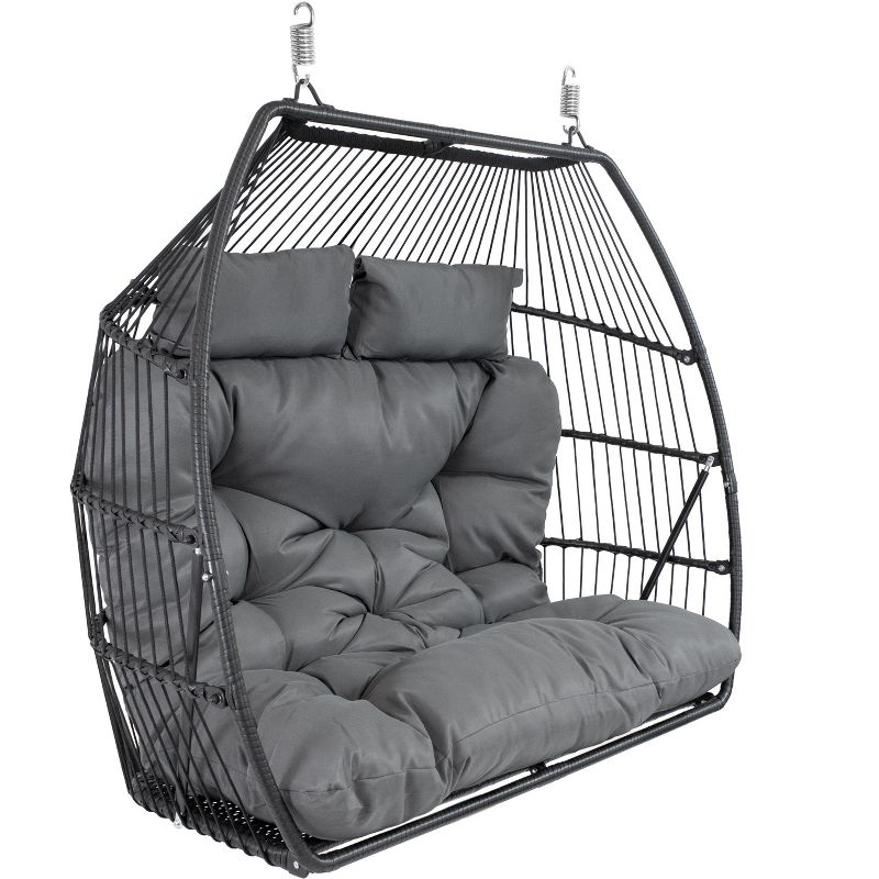 Sunnydaze Outdoor Andrei Hanging Double Egg Chair with Cushion and Headrests - Dark Gray