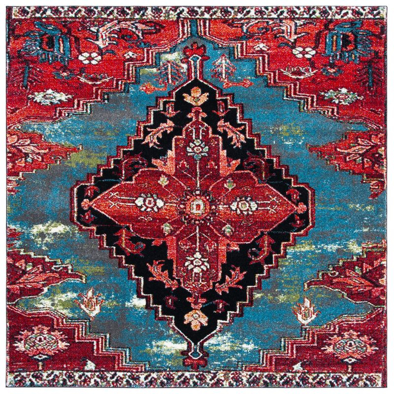 Vintage Hamadan VTH248 Power Loomed Indoor Area Rug - Blue/Red - 6'7"x6'7" - Safavieh