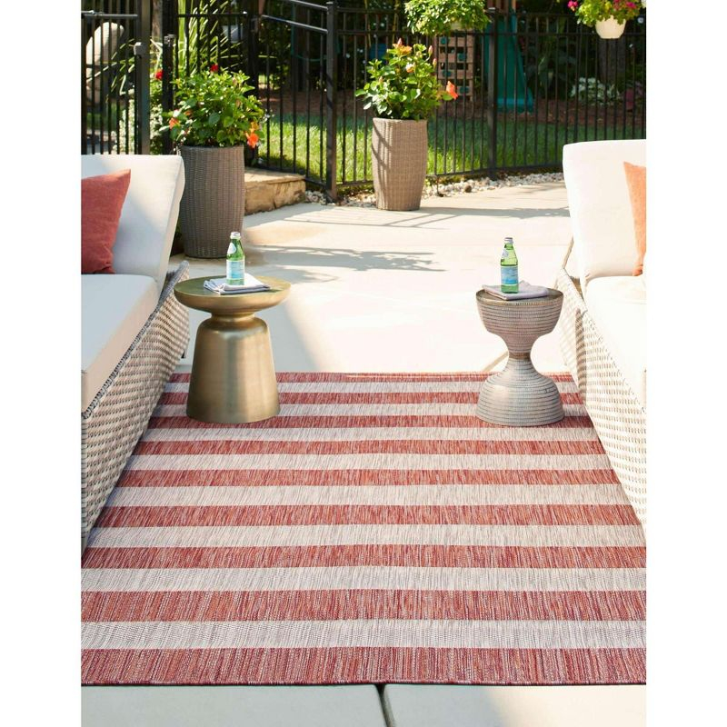 Unique Loom 4' 1 x 6' 1 Rectangle Indoor/Outdoor Striped Rust Red Area Rug