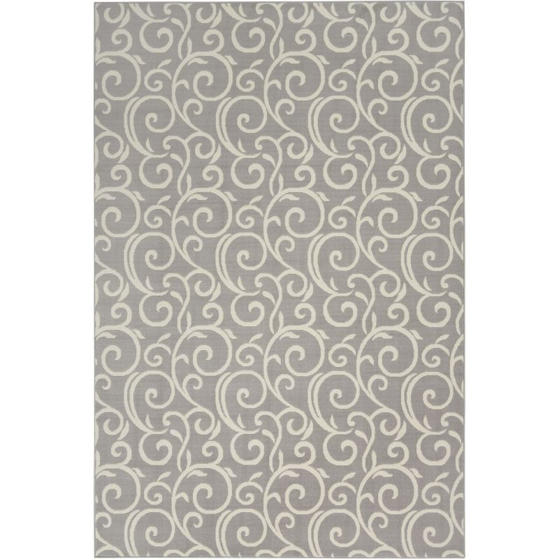 Nourison Grafix 6' x 9' Grey Area Rug Bohemian Contemporary Botanical by Nourison