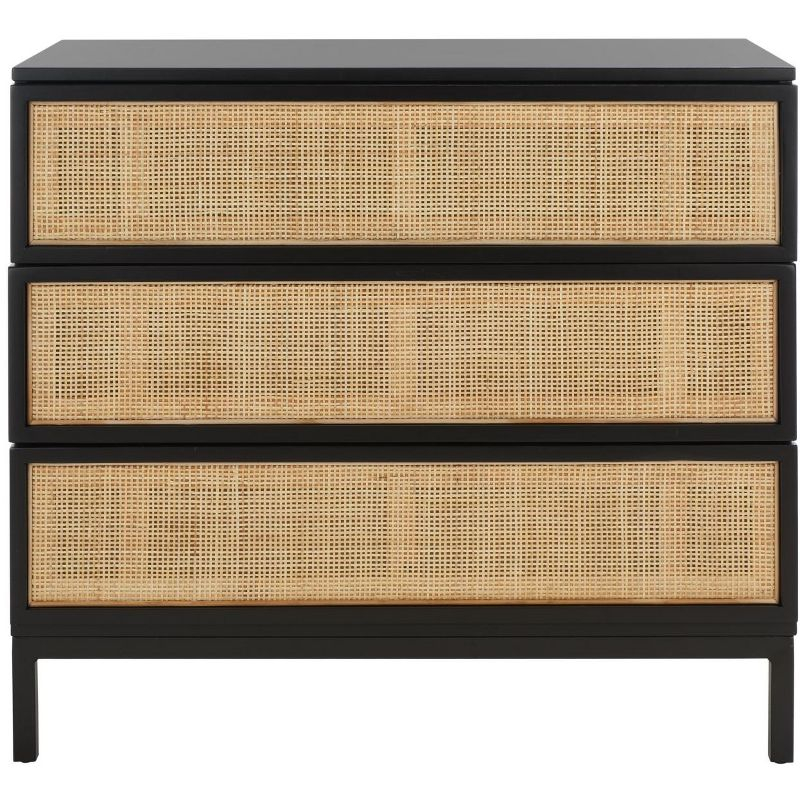 Zadie 3 Drawer Rattan Chest - Black/Natural - Safavieh
