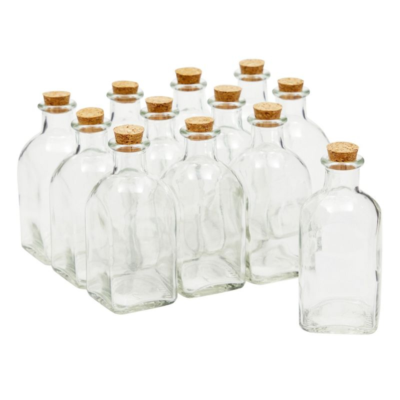 Juvale 12 Pack Clear Glass Bottles with Cork Lids, Tiny 4 oz Vintage Style Potion Vases for Flowers, DIY Crafts, Home Decor