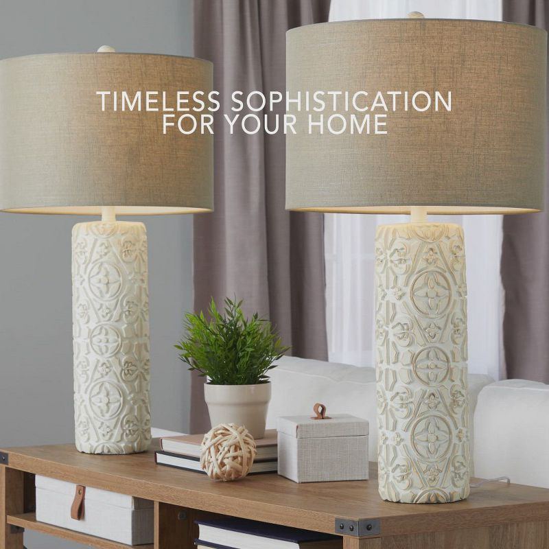 LumiSource (Set of 2) Charlotte 30" Contemporary Polyresin Table Lamps Brushed Taos Brown with Beige Linen Shade from Grandview Gallery: UL Listed