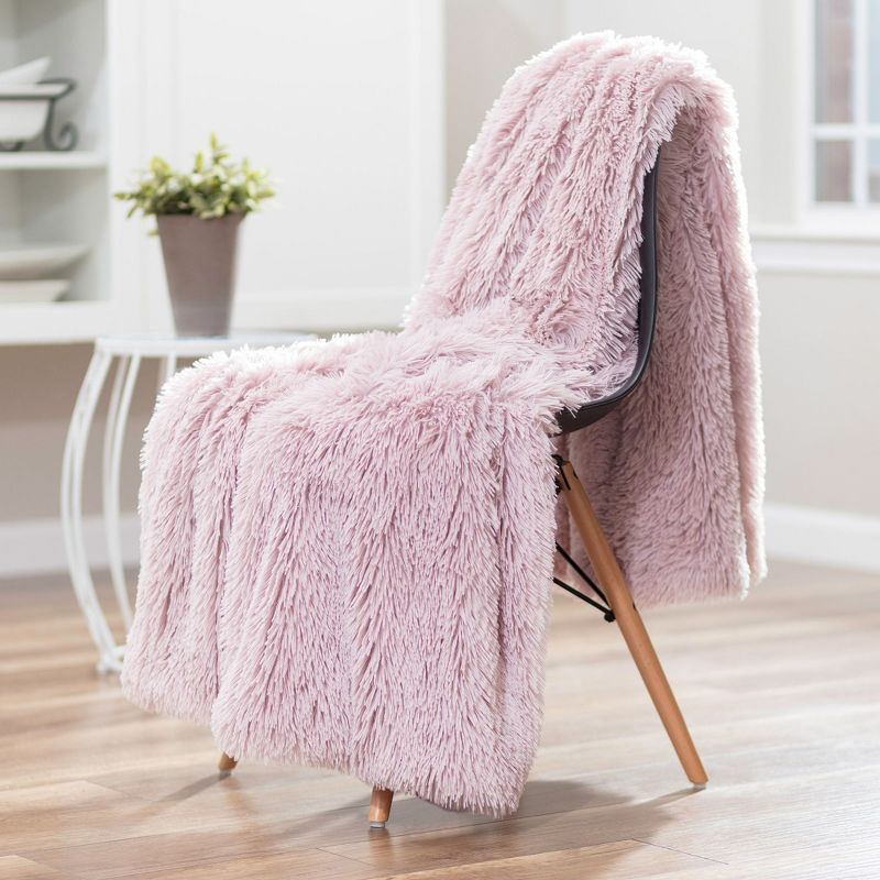 Chanasya Solid Faux Long Fur Fuzzy Throw Blanket - 60" x 70" - Rose Dust