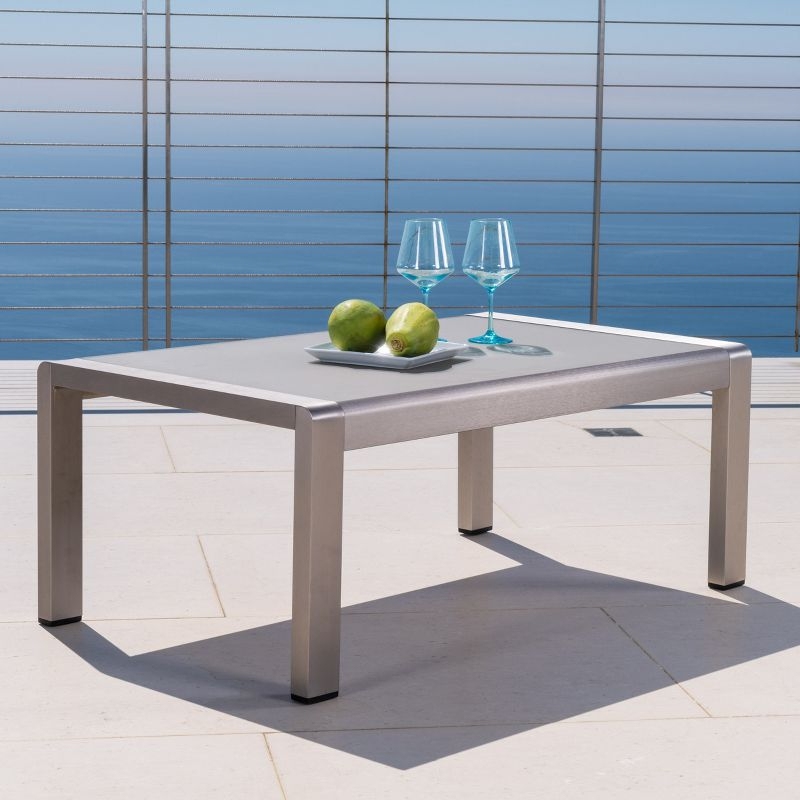 Cape Coral Rectangle Aluminum Coffee Table with Glass Top Silver - Christopher Knight Home: Weather-Resistant, for Patio Use