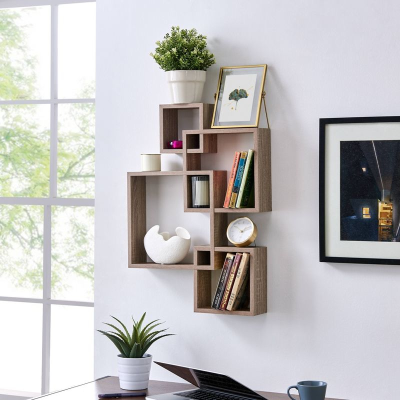 25.5" x 17.75" Intersecting Cube Wall Shelves Weathered Oak - Danya B.