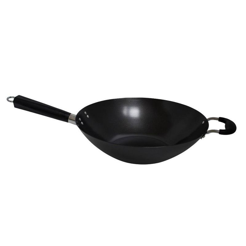 IMUSA 14" Coated Wok with Bakelite Handle: Nonstick Carbon Steel Stir Fry Pan, 64 Volume, Electric & Gas Compatible
