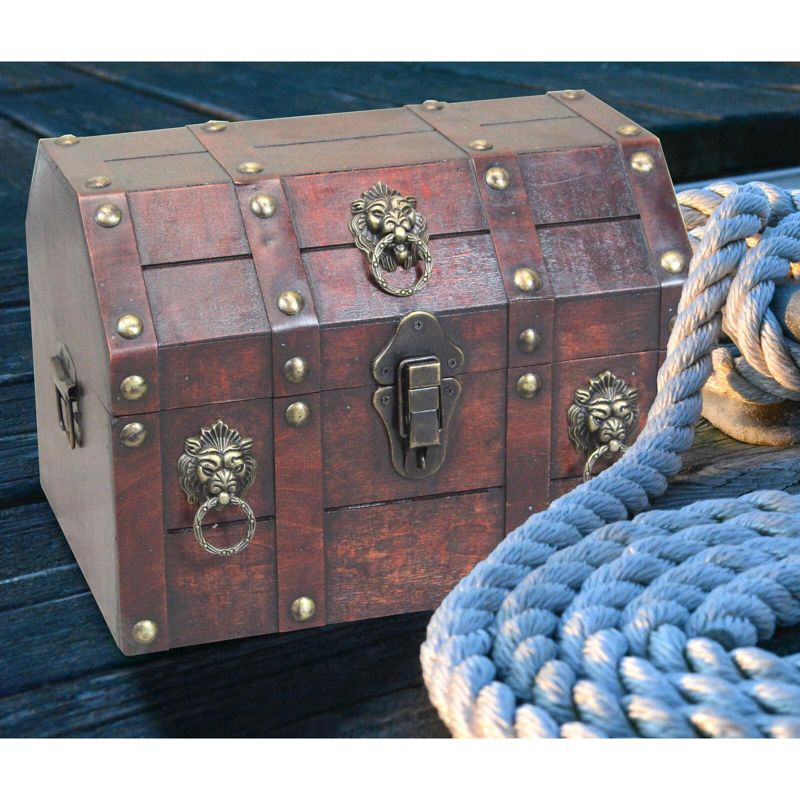 Quickway Imports Antique Wooden Pirate Treasure Chest with Lion Rings and Lockable Latch