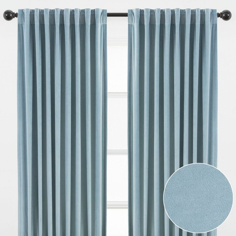 Chanasya 2pk Solid Velvet Room Darkening Window Curtain Panels - Set of 2 - 52 x 63 Inches Long - Slate Blue