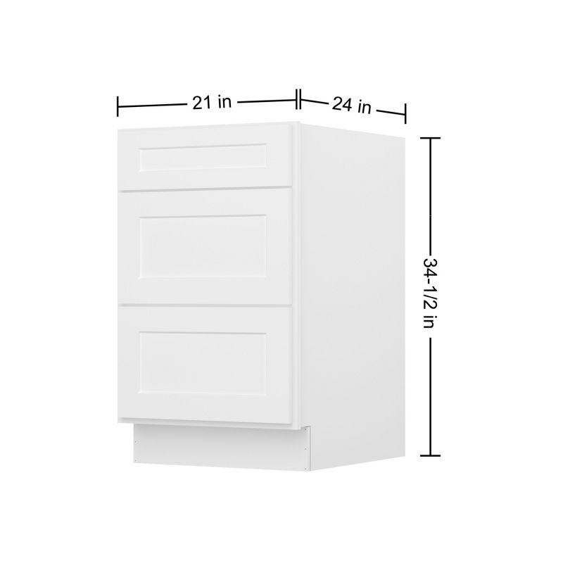 HOMLUX Easy-DIY 21 in W x 24 in D x 34.5 in H in Shaker White Ready to Assemble Drawer Base Kitchen Cabinet With 3-Drawers