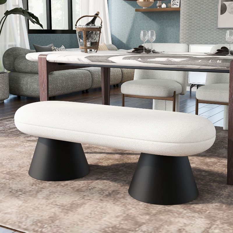 Christopher Knight Home Salal Modern Upholstered Dining Bench with Double Pedestal Iron Legs, Beige