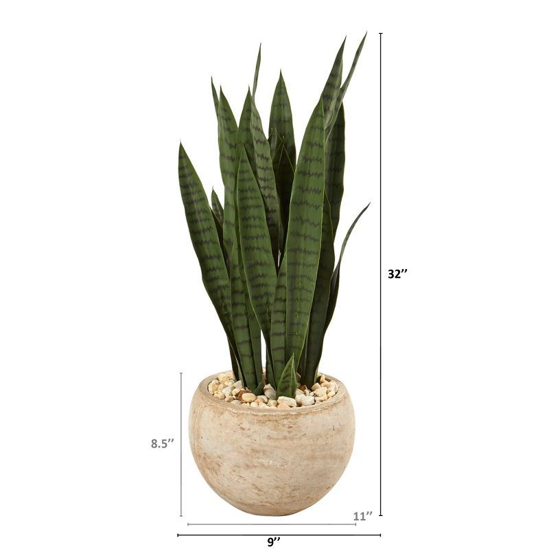 Primrue 32'' Faux Snake Plant (Sansevieria) Plant in Fiber Clay Planter