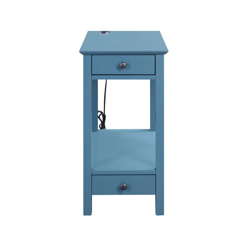 Byzad Side Table with USB Charging Dock Teal - Acme Furniture: Modern Storage, Drawer, Shelves, MDF Wood