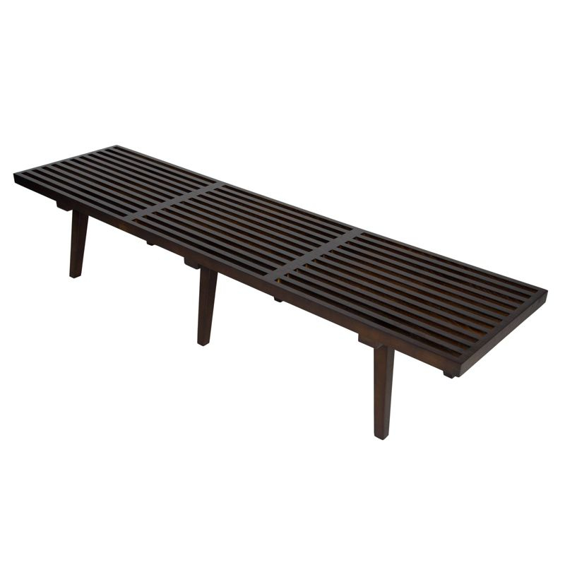 LeisureMod 72" Mid-Century Modern Slatted Wood Entry Bench, Indoor Accent Seating for Hallway or Bedroom