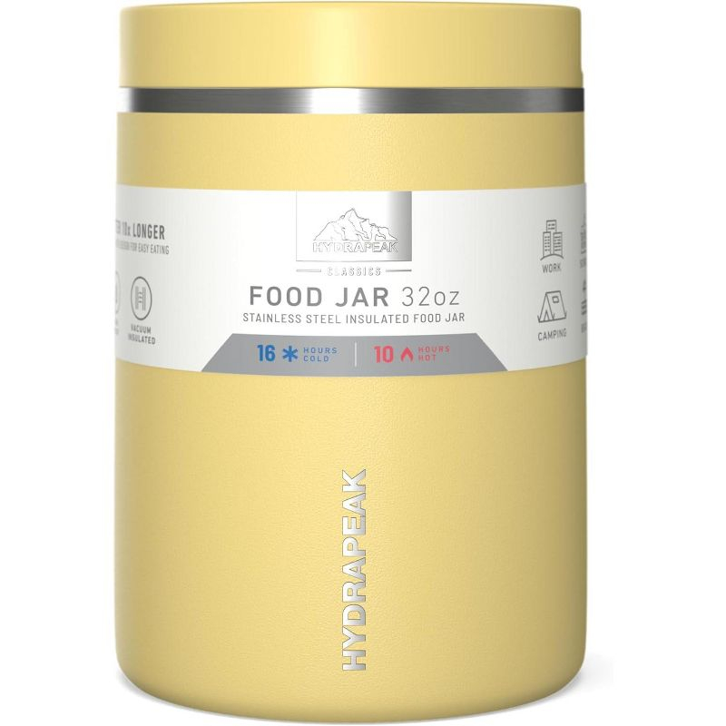 Hydrapeak 32 Oz Stainless Steel Vacuum Insulated Wide Mouth Leak-proof Thermos Food Jar For Hot And Cold, 10 Hours Hot 16 Hours Cold (Canary)