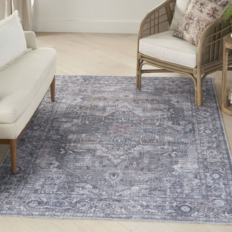 Nourison New Concept Washables Back to College 4' x 6' Grey Vintage Indoor Non-Slip Flatweave Rug