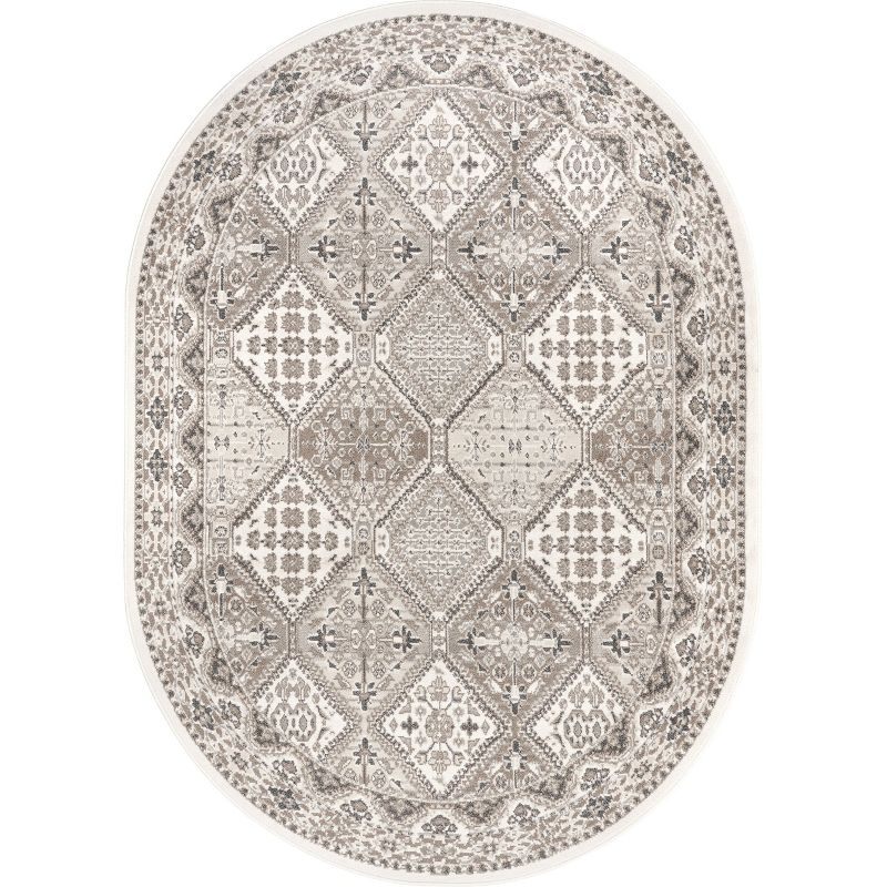 Nuloom Oval 7x9 Becca  Tiled Indoor Area Rug, Beige, Faded Transitional Design, Stain Resistant, BedroomLiving Room, Kitchen,
