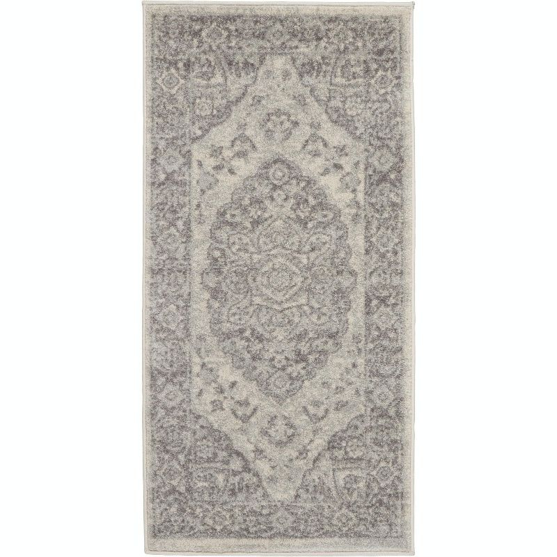 Nourison Tranquil Vintage Persian Center Medallion Area Rug Ivory Grey 2' x 4'
