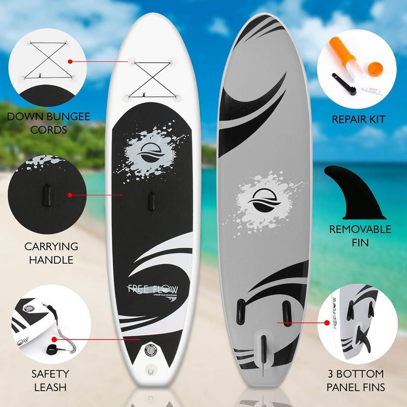 SereneLife 10.5' Inflatable Stand-Up Paddle Board with Accessories - SLSUPB06, Black and Light gray