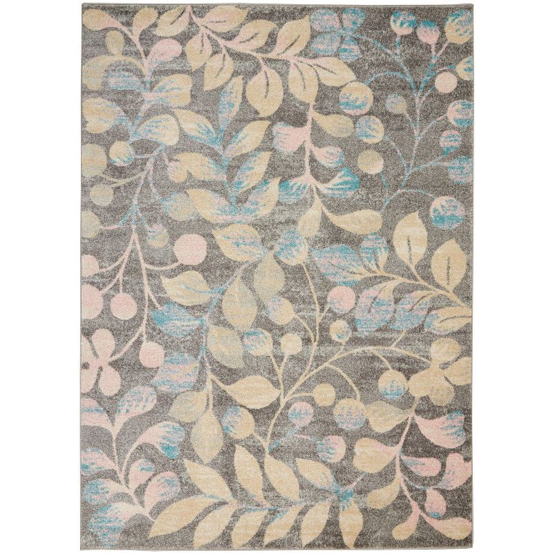 Nourison Tranquil 4' X 6' Grey/Beige Area Rug Contemporary Botanical Vine and Bloom by Nourison
