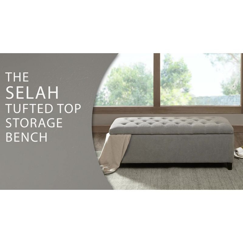 Selah Tufted Top Storage Bench - Gray: Upholstered Ottoman with Wood Legs, Polyester, Spot Clean