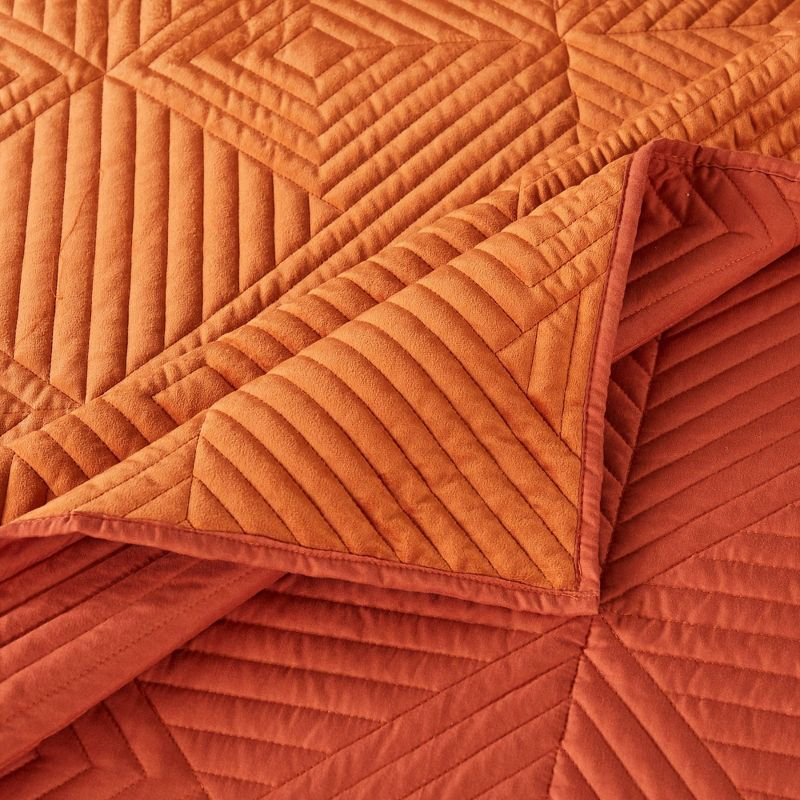Greenland Home Fashions 3pc King Riviera Velvet Quilt & Sham Set Spice Orange: Microfiber, Zipper Closure, Year-Round