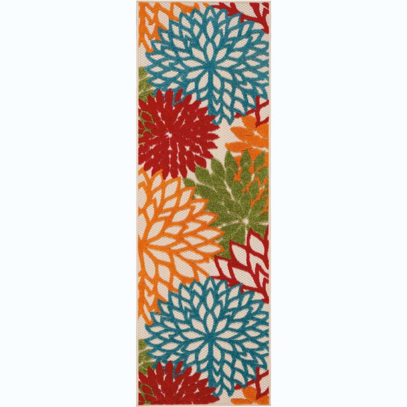 Nourison Aloha Floral Bloom Flatweave High-Low Indoor Outdoor Runner Rug Green 2' x 6'