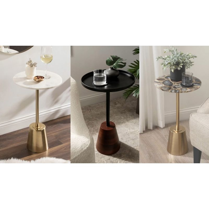 Kate and Laurel Tira Round Metal Side Table, 14x14x24, Silver and White