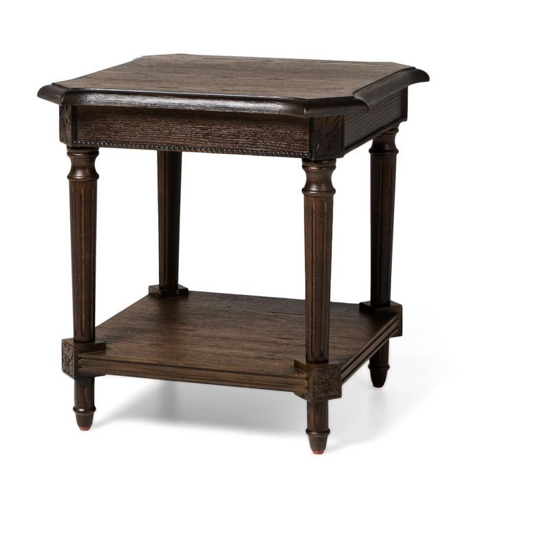 Maven Lane Pullman Traditional Square Wooden Side Table , Antiqued Brown