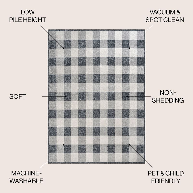 JONATHAN Y Gingham Gradient Plaid Cottage Machine-Washable Light Gray/Dark Gray/Cream 3 ft. x 5 ft. Area Rug