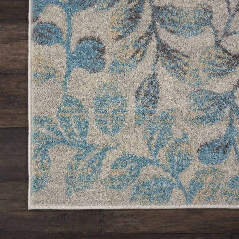 Nourison Tranquil 2' X 4' Ivory/Turquoise Area Rug Contemporary Botanical Vine and Bloom by Nourison
