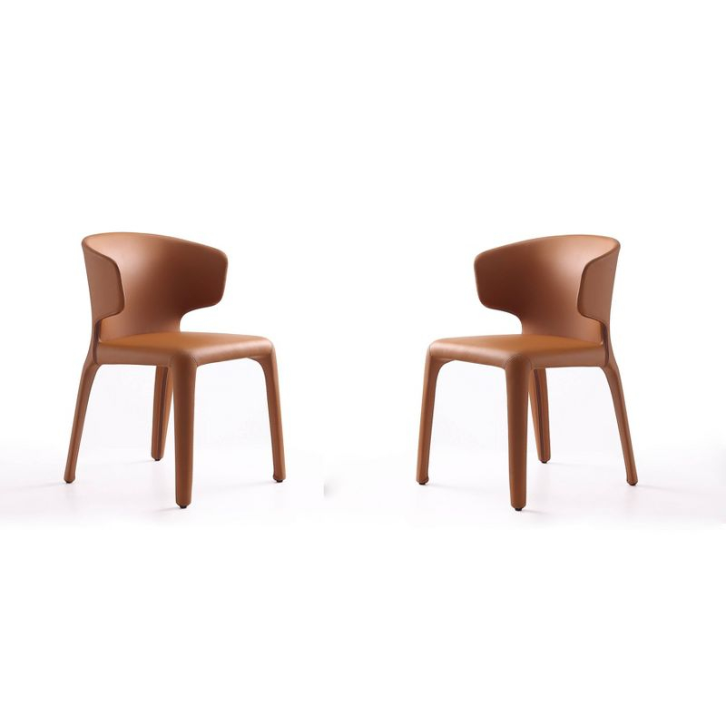 Set of 2 Conrad Faux Leather Dining Chairs Saddle - Manhattan Comfort: Mid-Century Modern, Metal Frame, Cushioned