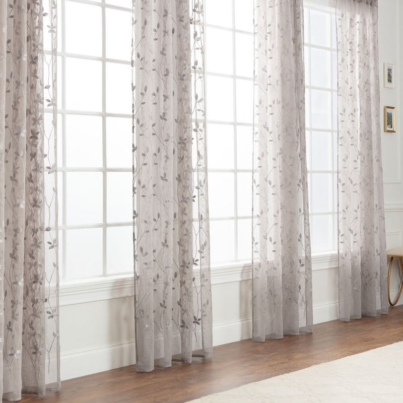 Chanasya 2pk Embroidered Vine Sheer Window Curtain Panels - Set of 2 - 52 x 96 Inches Long - Taupe