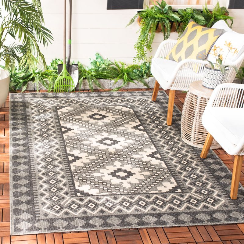 Veranda VER099 Power Loomed Indoor/Outdoor Area Rug - Ivory/Charcoal - 3'x3' - Safavieh.
