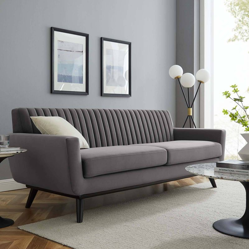 Engage Channel Tufted Performance Velvet Sofa Gray - Modway: Upholstered, Wood Frame, Foam Fill