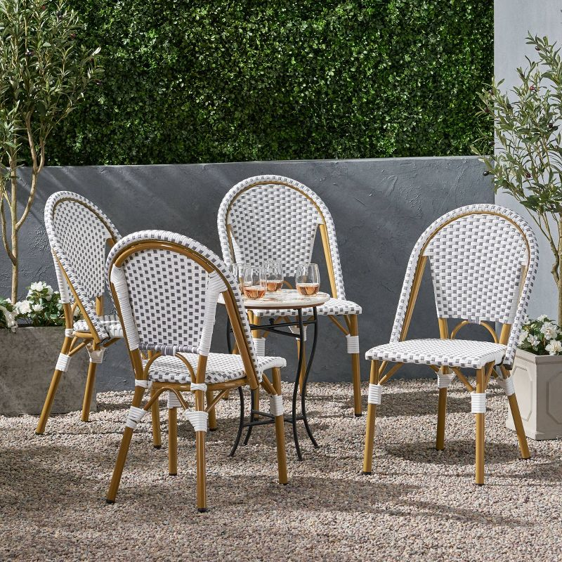 Christopher Knight Home Elize 4pk Outdoor French Cafe Chairs - Gray/White/Bamboo