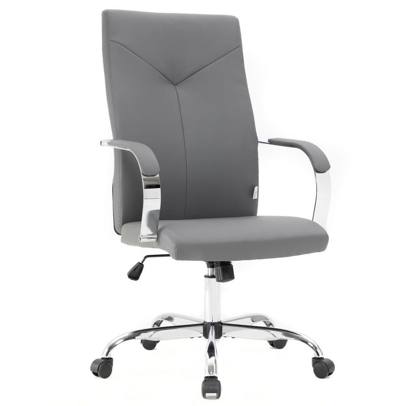 LeisureMod Sonora High-Back Leather Office Chair with Adjustable Height, Swivel, and Tilt in Grey