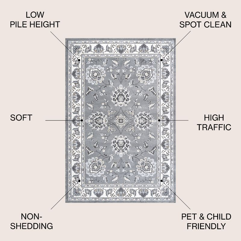 5'x 8' Cherie French Cottage Area Rug, Gray/Cream - JONATHAN Y