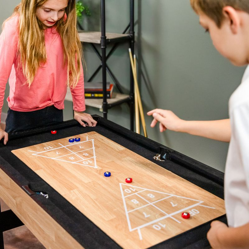 Sunnydaze Indoor Multi-Game Table with Billiards, Push Hockey, Foosball, Ping Pong, Bowling, and More - Light Wood Look