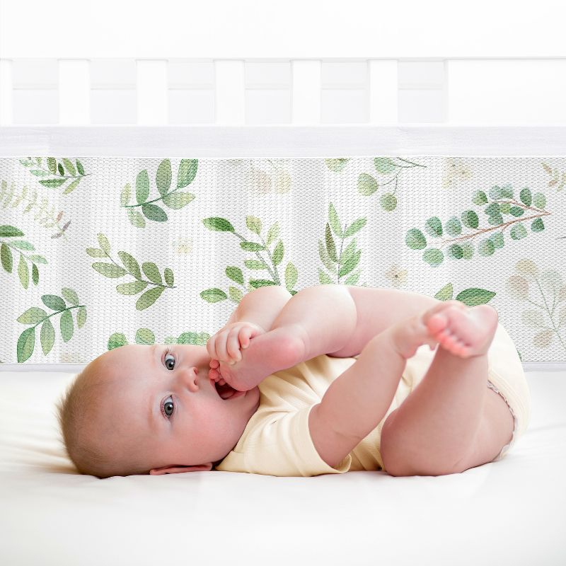Sweet Jojo Designs + BreathableBaby Breathable Mesh Crib Liner Boy or Girl Gender Neutral Unisex Botanical Green and White
