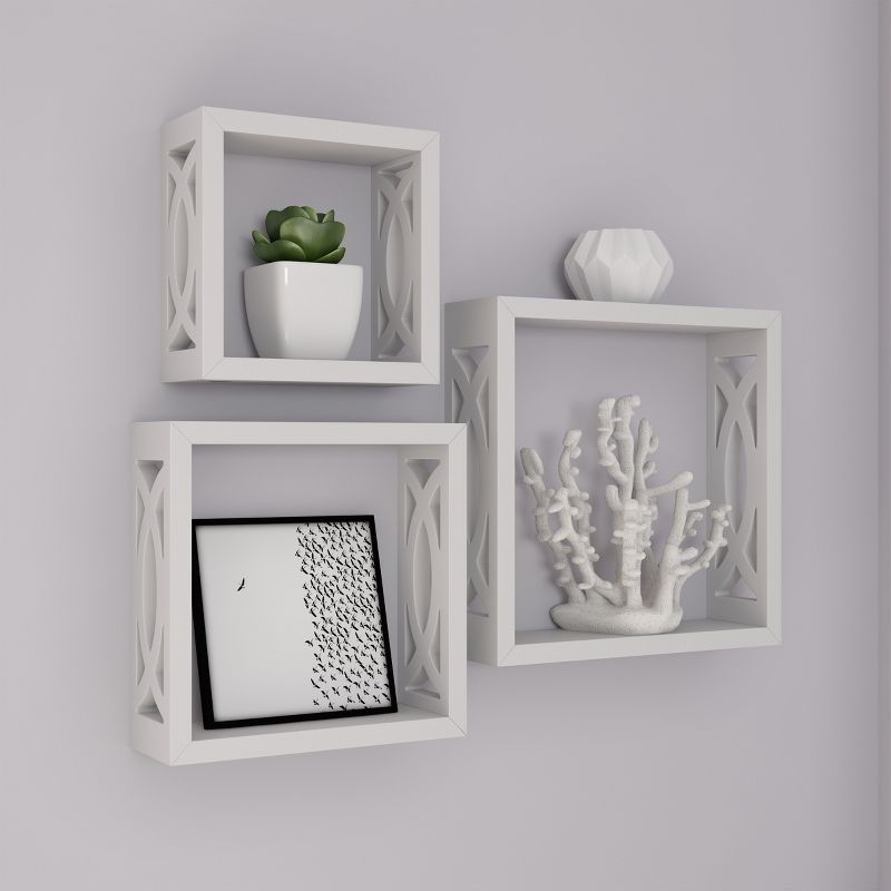 Floating Shelves - Open Cube Wall Shelf Set with Hidden Brackets, 3 Sizes to Display Décor, Photos, More- Hardware Included by Lavish Home (White)