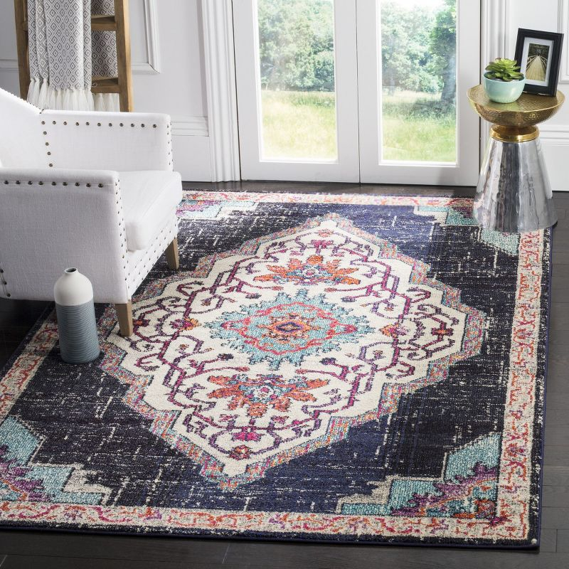 Monaco MNC254 Power Loomed Indoor Area Rug - Black/Blue - 6'7"x9'2" - Safavieh